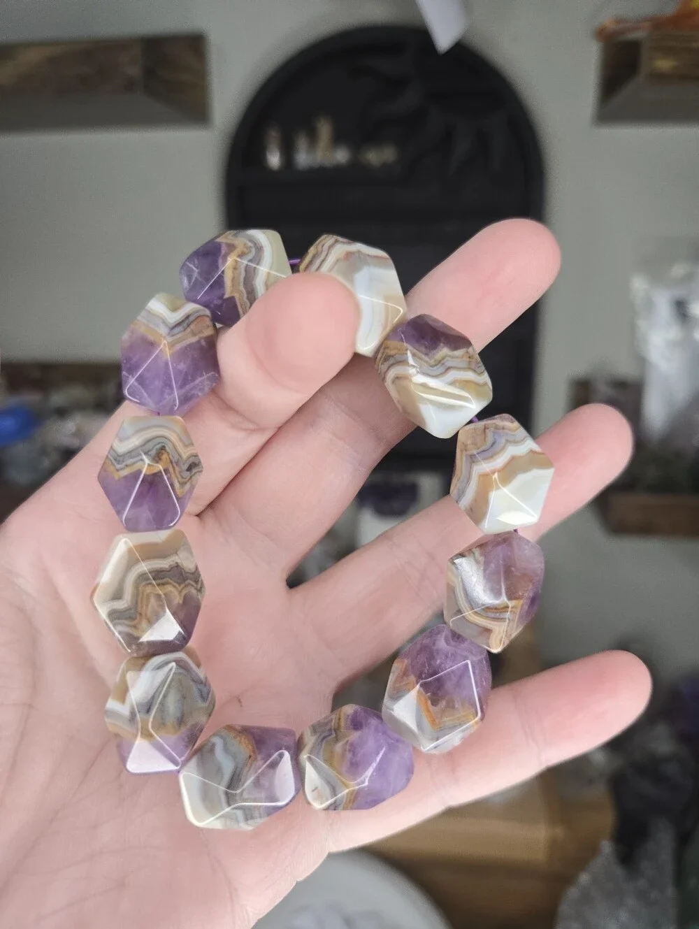 Faceted Amethyst Crazy Lace Agate Crystal Beaded Bracelet